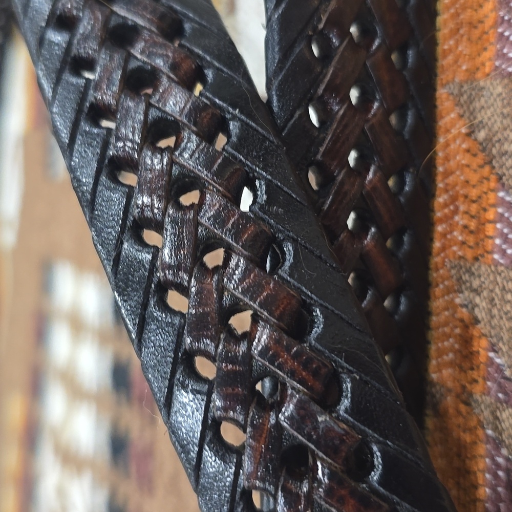 Vintage Brighton Black Brown Braided Leather Belt Sz 40 - Picture 6 of 7